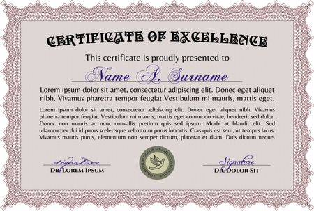 Certificate. Detailed. Printer friendly. Complex design. Red color.