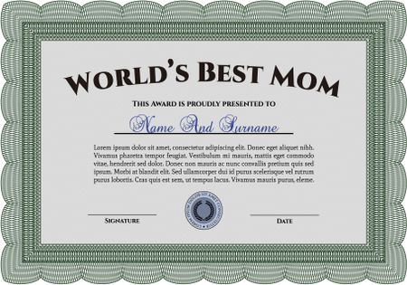 Best Mother Award Template. Retro design. Vector illustration. With guilloche pattern. 