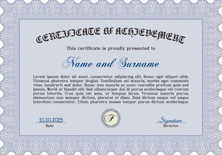 Blue Diploma. Good design. Border, frame. With background.