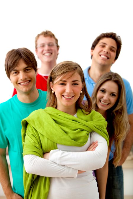 Casual group of people smiling isolated over white