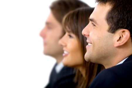 Group of business people isolated over white smiling