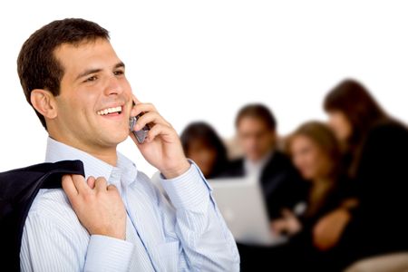 Business man talking on the phone isolated
