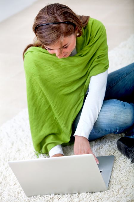 Casual woman working on a laptop computer