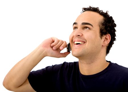 Man talking on the phone smiling isolated