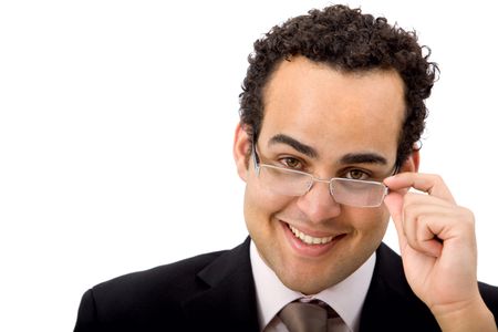 Business man portrait wearing eyeglasses isolated on white