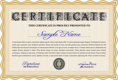 Orange Diploma template or certificate template. Vector pattern that is used in money and certificate. With quality background. Beauty design.