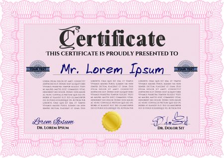 Pink Diploma template or certificate template. Vector pattern that is used in money and certificate. With quality background. Beauty design. 
