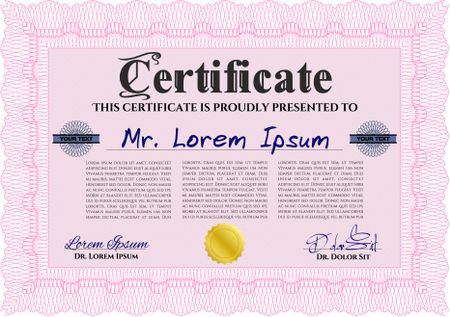 Pink Diploma template or certificate template. Vector pattern that is used in money and certificate. With quality background. Beauty design.