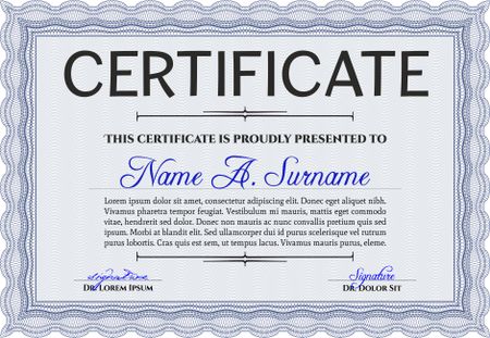 Blue Diploma template or certificate template. Vector pattern that is used in money and certificate. With quality background. Beauty design. 