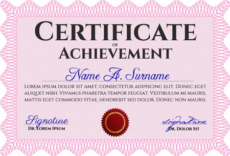 Pink Diploma. Good design. With background. Border, frame.