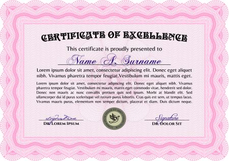 Certificate template. Nice design. Detailed. Printer friendly. Pink color.