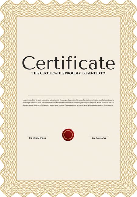 Orange Sample Certificate. With quality background. Artistry design. Vector pattern that is used in money and certificate. 