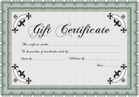 Gift certificate template. With quality background. Superior design. Border, frame. 