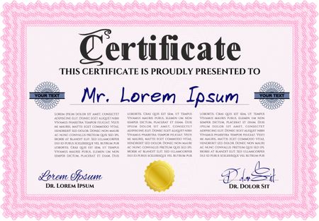Pink Sample Certificate. With quality background. Artistry design. Vector pattern that is used in money and certificate. 