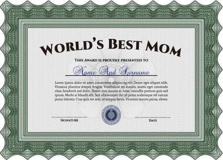 Award: Best Mom in the world. Retro design. With guilloche pattern. 