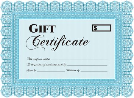 Formal Gift Certificate template. Retro design. With guilloche pattern. 