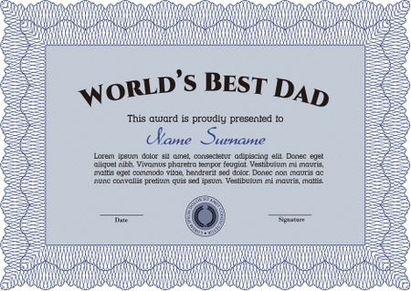 Best Dad Award. Superior design. With quality background. Border, frame. 