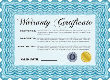 Template Warranty certificate. Superior design. With quality background. Border, frame. 
