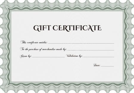 Retro Gift Certificate template. Beauty design. Border, frame. With linear background.