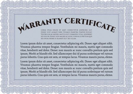 Sample Warranty certificate. With guilloche pattern and background. Vector illustration. Excellent complex design. 