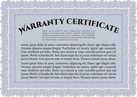 Sample Warranty certificate. With guilloche pattern and background. Vector illustration. Excellent complex design.