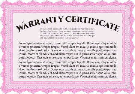 Warranty Certificate. Printer friendly. Complex design. Detailed. 