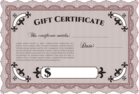 Gift certificate template. Printer friendly. Complex design. Detailed. 