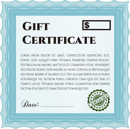 Modern gift certificate. Retro design. With guilloche pattern. 