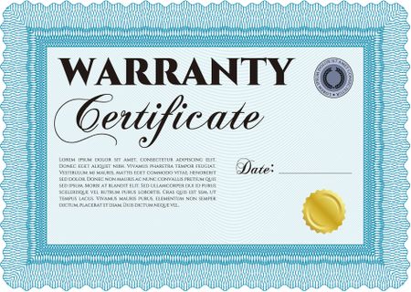 Sample Warranty certificate. Vector illustration. Excellent complex design. With complex linear background. 