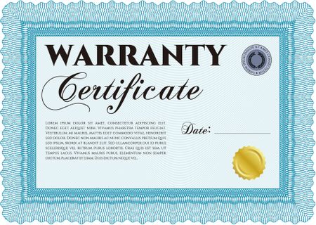 Sample Warranty certificate. Vector illustration. Excellent complex design. With complex linear background.