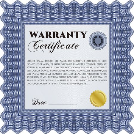 Sample Warranty certificate. With guilloche pattern and background. Excellent complex design. Vector illustration.