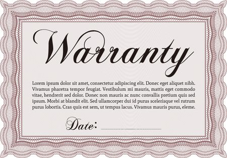 Sample Warranty. Beauty design. With linear background. Border, frame.