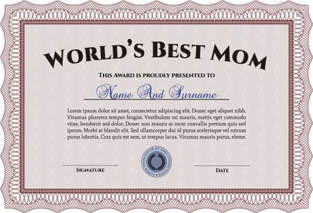 Best Mom Award. With quality background. Border, frame. Superior design. 