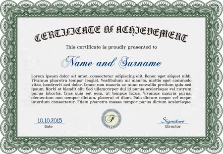 Green Diploma template or certificate template. With quality background. Beauty design. Vector pattern that is used in money and certificate. 