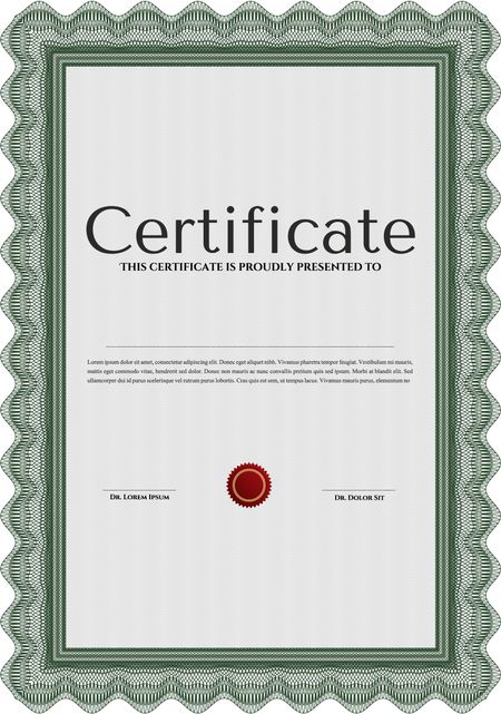Green Certificate or diploma template. Good design. With background. Border, frame. 