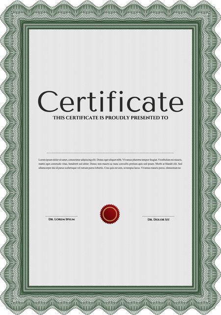 Green Certificate or diploma template. Good design. With background. Border, frame.