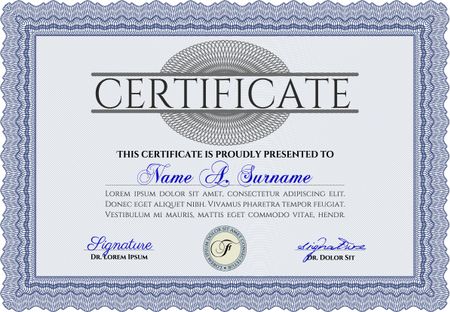 Blue Diploma template. Vector illustration. Lovely design. With complex background.