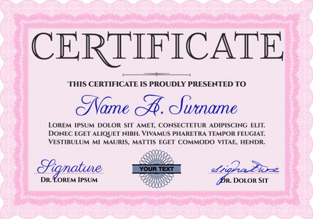 Pink Certificate template. Nice design. Printer friendly. Detailed. 