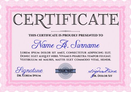 Pink Certificate template. Nice design. Printer friendly. Detailed.