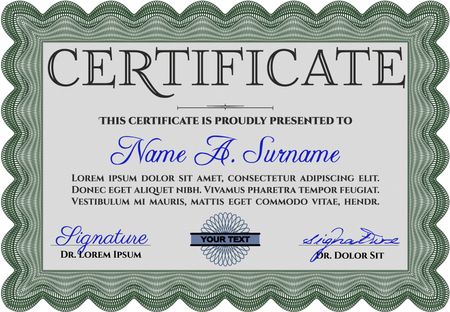 Certificate template. Detailed. Printer friendly. Nice design. Green color.