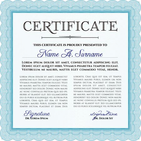 Diploma or certificate template. Vector pattern that is used in currency and diplomas.Superior design. Complex background. Light blue color.