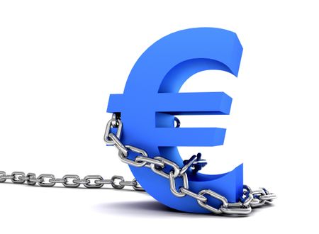 Euro symbol in chains isolated over white
