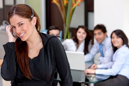 business customer support operator woman smiling in an office