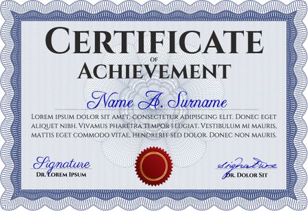 Blue Diploma or certificate template. With complex background. Vector illustration. Lovely design. 