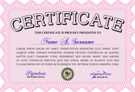 Sample Certificate. Artistry design. With quality background. Vector pattern that is used in money and certificate. Pink color.