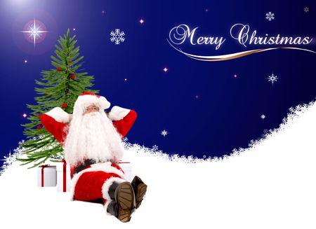 Merry Christmas background with santa and christmas tree