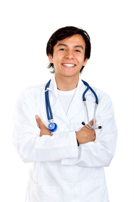 male doctor smiling isolated over a white background