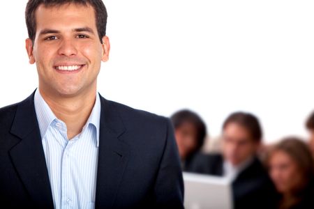 Business man portrait smiling isolated on white