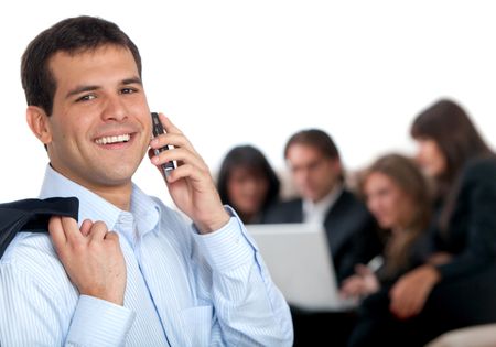 Business man talking on the phone isolated