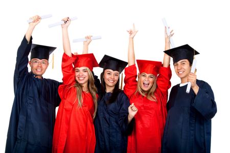 happy graduation students full of success isolated on white